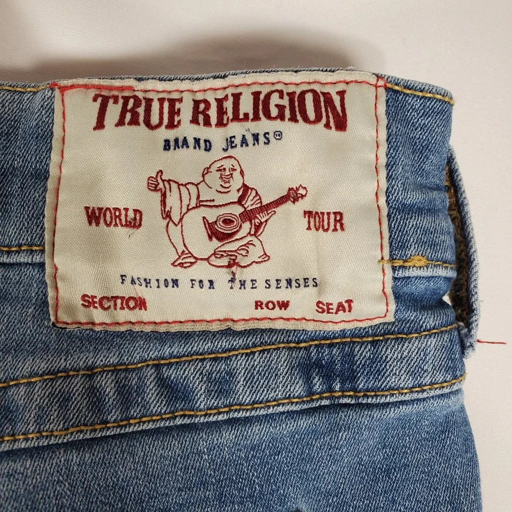 True Religion Ricky Relaxed Straight Jeans Mens 42 Blue Medium Wash Red Stitch